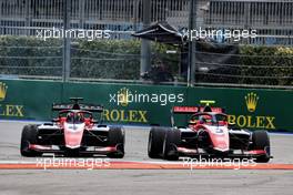 (L to R): Jack Doohan (AUS) Trident and team mate Clement Novalak (FRA) Trident battle for the lead of the race. 26.09.2021. FIA Formula 3 Championship, Rd 7, Race 3, Sochi, Russia, Sunday.