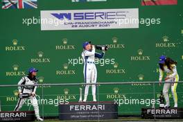 The podium (L to R): Jamie Chadwick (GBR) Veloce Racing, second; Emma Kimilainen (FIN) Ecurie W, race winner; Marta Garcia (ESP) Puma W Series Team, third. 28.08.2021. W Series, Rd 5, Spa-Francorchamps, Belgium, Race Day.