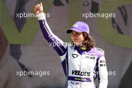 Jamie Chadwick (GBR) Veloce Racing celebrates her third position on the podium. 17.07.2021. W Series, Rd 3, Silverstone, England, Race Day.