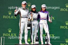 The podium (L to R): Alice Powell (GBR) Racing X, second; Jamie Chadwick (GBR) Veloce Racing, race winner; Nerea Marti (ESP) Academy, third. 31.07.2021. W Series, Rd 4, Budapest, Hungary, Race Day.
