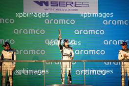 The podium (L to R): Emma Kimilainen (FIN) Ecurie W, second; Jamie Chadwick (GBR) Veloce Racing, race winner; Alice Powell (GBR) Racing X, third. 23.10.2021. W Series, Rd 7, Austin, Texas, USA, Race 1 Day.