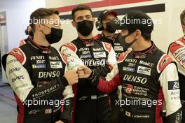 (L to R): Mike Conway (GBR), Jose Maria Lopez (ARG) and Kamui Kobayashi (JPN) celebrate pole position for the #07 Toyota Gazoo Racing Toyota GR010 Hybrid. 19.08.2021. FIA World Endurance Championship, Le Mans Practice and Qualifying, Le Mans, France, Thursday.