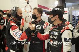 (L to R): Mike Conway (GBR) and Kamui Kobayashi (JPN) celebrate pole position for the #07 Toyota Gazoo Racing Toyota GR010 Hybrid. 19.08.2021. FIA World Endurance Championship, Le Mans Practice and Qualifying, Le Mans, France, Thursday.