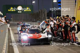Race winners Mike Conway (GBR) / Kamui Kobayashi (JPN) / Jose Maria Lopez (ARG) #07 Toyota Gazoo Racing Toyota GR010 Hybrid arrive in parc ferme. 30.10.2021. FIA World Endurance Championship, Round 5, Six Hours of Bahrain, Sakhir, Bahrain, Saturday.