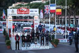 1st place 1, Sebastien Ogier, Julien Ingrassia, Toyota Gazoo Racing WRT, Toyota Yaris WRC, 2nd place 33, Elfyn Evans, Scott Martin, Toyota Gazoo Racing WRT, Toyota Yaris WRC and 3rd place 11, Thierry Neuville, Martijn Wydaeghe, Hyundai Shell Mobis WRT, Hyundai i20 Coupe WRC.  21-24.01.2021. FIA World Rally Championship, Rd 1, Rally Monte Carlo, Monaco, Monte-Carlo.
