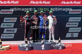 Podium: Race winner Ricardo Feller (SUI), Team ABT Sportsline Audi R8, second place Dev Gore (USA), Team Rosberg Audi R8, third place Marco Wittmann (GER), Walkenhorst Motorsport BMW M4 19.06.2022, DTM Round 3, Imola, Italy, Sunday