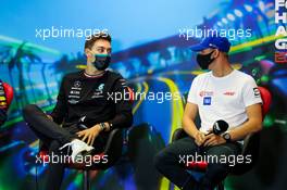 (L to R): George Russell (GBR) Mercedes AMG F1 and Mick Schumacher (GER) Haas F1 Team in the FIA Press Conference. 08.04.2022. Formula 1 World Championship, Rd 3, Australian Grand Prix, Albert Park, Melbourne, Australia, Practice Day.
