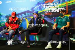 (L to R): Carlos Sainz Jr (ESP) Ferrari; Fernando Alonso (ESP) Alpine F1 Team; and Lance Stroll (CDN) Aston Martin F1 Team, in the FIA Press Conference. 08.04.2022. Formula 1 World Championship, Rd 3, Australian Grand Prix, Albert Park, Melbourne, Australia, Practice Day.
