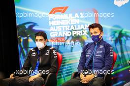 (L to R): Esteban Ocon (FRA) Alpine F1 Team and Alexander Albon (THA) Williams Racing in the FIA Press Conference. 08.04.2022. Formula 1 World Championship, Rd 3, Australian Grand Prix, Albert Park, Melbourne, Australia, Practice Day.