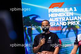 Lewis Hamilton (GBR) Mercedes AMG F1 in the FIA Press Conference. 08.04.2022. Formula 1 World Championship, Rd 3, Australian Grand Prix, Albert Park, Melbourne, Australia, Practice Day.