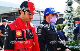 (L to R): Carlos Sainz Jr (ESP) Ferrari and Fernando Alonso (ESP) Alpine F1 Team. 08.04.2022. Formula 1 World Championship, Rd 3, Australian Grand Prix, Albert Park, Melbourne, Australia, Practice Day.