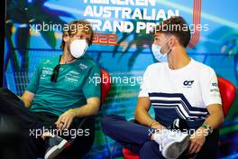 (L to R): Sebastian Vettel (GER) Aston Martin F1 Team and Pierre Gasly (FRA) AlphaTauri in the FIA Press Conference. 08.04.2022. Formula 1 World Championship, Rd 3, Australian Grand Prix, Albert Park, Melbourne, Australia, Practice Day.