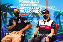 (L to R): Lewis Hamilton (GBR) Mercedes AMG F1 and Valtteri Bottas (FIN) Alfa Romeo F1 Team in the FIA Press Conference. 08.04.2022. Formula 1 World Championship, Rd 3, Australian Grand Prix, Albert Park, Melbourne, Australia, Practice Day.