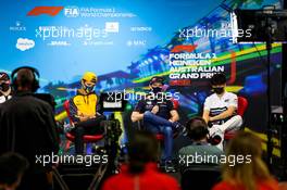 (L to R): Lando Norris (GBR) McLaren; Max Verstappen (NLD) Red Bull Racing; and Yuki Tsunoda (JPN) AlphaTauri, in the FIA Press Conference. 08.04.2022. Formula 1 World Championship, Rd 3, Australian Grand Prix, Albert Park, Melbourne, Australia, Practice Day.