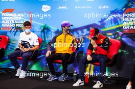(L to R): Pierre Gasly (FRA) AlphaTauri; Daniel Ricciardo (AUS) McLaren; and Charles Leclerc (MON) Ferrari, in the FIA Press Conference. 08.04.2022. Formula 1 World Championship, Rd 3, Australian Grand Prix, Albert Park, Melbourne, Australia, Practice Day.