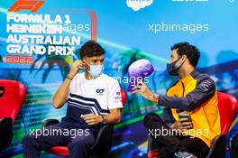 (L to R): Pierre Gasly (FRA) AlphaTauri and Daniel Ricciardo (AUS) McLaren in the FIA Press Conference. 08.04.2022. Formula 1 World Championship, Rd 3, Australian Grand Prix, Albert Park, Melbourne, Australia, Practice Day.
