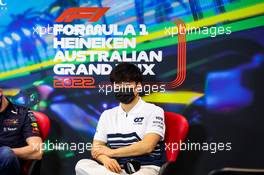 Yuki Tsunoda (JPN) AlphaTauri in the FIA Press Conference. 08.04.2022. Formula 1 World Championship, Rd 3, Australian Grand Prix, Albert Park, Melbourne, Australia, Practice Day.