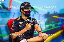 Sergio Perez (MEX) Red Bull Racing in the post race FIA Press Conference. 10.04.2022. Formula 1 World Championship, Rd 3, Australian Grand Prix, Albert Park, Melbourne, Australia, Race Day.