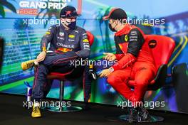 (L to R): Max Verstappen (NLD) Red Bull Racing and Charles Leclerc (MON) Ferrari in the post qualifying FIA Press Conference. 09.04.2022. Formula 1 World Championship, Rd 3, Australian Grand Prix, Albert Park, Melbourne, Australia, Qualifying Day.