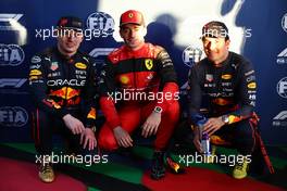 Pole for Charles Leclerc (MON) Ferrari, 2nd for Max Verstappen (NLD) Red Bull Racing RB18 and 3rd for Sergio Perez (MEX) Red Bull Racing. 09.04.2022. Formula 1 World Championship, Rd 3, Australian Grand Prix, Albert Park, Melbourne, Australia, Qualifying Day.