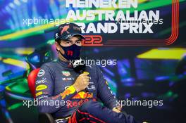 Sergio Perez (MEX) Red Bull Racing in the post qualifying FIA Press Conference. 09.04.2022. Formula 1 World Championship, Rd 3, Australian Grand Prix, Albert Park, Melbourne, Australia, Qualifying Day.