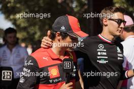 (L to R): Carlos Sainz Jr (ESP) Ferrari and George Russell (GBR) Mercedes AMG F1. 10.04.2022. Formula 1 World Championship, Rd 3, Australian Grand Prix, Albert Park, Melbourne, Australia, Race Day.