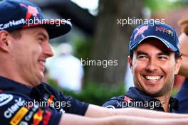 Sergio Perez (MEX) Red Bull Racing with team mate Max Verstappen (NLD) Red Bull Racing. 07.04.2022. Formula 1 World Championship, Rd 3, Australian Grand Prix, Albert Park, Melbourne, Australia, Preparation Day.