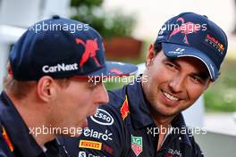 Sergio Perez (MEX) Red Bull Racing with team mate Max Verstappen (NLD) Red Bull Racing. 07.04.2022. Formula 1 World Championship, Rd 3, Australian Grand Prix, Albert Park, Melbourne, Australia, Preparation Day.