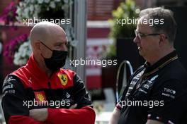 (L to R): Jock Clear (GBR) Ferrari Engineering Director with Ron Meadows (GBR) Mercedes GP Team Manager. 06.04.2022. Formula 1 World Championship, Rd 3, Australian Grand Prix, Albert Park, Melbourne, Australia, Preparation Day.