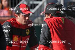 (L to R): Charles Leclerc (MON) Ferrari with team mate Carlos Sainz Jr (ESP) Ferrari in parc ferme. 08.07.2022. Formula 1 World Championship, Rd 11, Austrian Grand Prix, Spielberg, Austria, Qualifying Day.