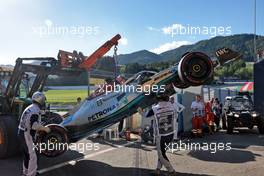 The damaged Mercedes AMG F1 W13 of George Russell (GBR) Mercedes AMG F1, who crashed out of qualifying. 08.07.2022. Formula 1 World Championship, Rd 11, Austrian Grand Prix, Spielberg, Austria, Qualifying Day.