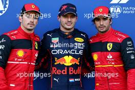 Pole for Max Verstappen (NLD) Red Bull Racing, 2nd for Charles Leclerc (MON) Ferrari and 3rd for Carlos Sainz Jr (ESP) Ferrari. 08.07.2022. Formula 1 World Championship, Rd 11, Austrian Grand Prix, Spielberg, Austria, Qualifying Day.