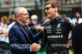 Stefano Domenicali (ITA), Liberty Media and George Russell (GBR), Mercedes AMG F1  10.07.2022. Formula 1 World Championship, Rd 11, Austrian Grand Prix, Spielberg, Austria, Race Day.