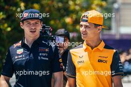 (L to R): Max Verstappen (NLD) Red Bull Racing and Lando Norris (GBR) McLaren. 10.06.2022. Formula 1 World Championship, Rd 8, Azerbaijan Grand Prix, Baku Street Circuit, Azerbaijan, Practice Day.