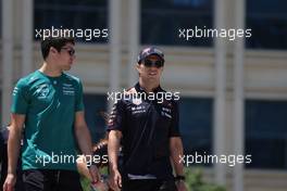 (L to R): Lance Stroll (CDN) Aston Martin F1 Team and Sergio Perez (MEX) Red Bull Racing. 10.06.2022. Formula 1 World Championship, Rd 8, Azerbaijan Grand Prix, Baku Street Circuit, Azerbaijan, Practice Day.