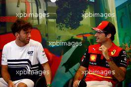 (L to R): Pierre Gasly (FRA) AlphaTauri and Carlos Sainz Jr (ESP) Ferrari in the FIA Press Conference. 10.06.2022. Formula 1 World Championship, Rd 8, Azerbaijan Grand Prix, Baku Street Circuit, Azerbaijan, Practice Day.