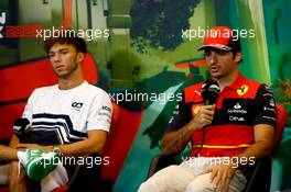 (L to R): Pierre Gasly (FRA) AlphaTauri and Carlos Sainz Jr (ESP) Ferrari in the FIA Press Conference. 10.06.2022. Formula 1 World Championship, Rd 8, Azerbaijan Grand Prix, Baku Street Circuit, Azerbaijan, Practice Day.