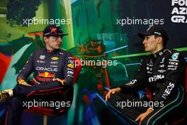 (L to R): Max Verstappen (NLD) Red Bull Racing and George Russell (GBR) Mercedes AMG F1 in the post race FIA Press Conference. 12.06.2022. Formula 1 World Championship, Rd 8, Azerbaijan Grand Prix, Baku Street Circuit, Azerbaijan, Race Day.