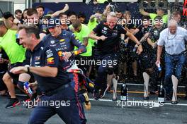 Red Bull Racing celebrate a 1-2 finish for Max Verstappen (NLD) Red Bull Racing and Sergio Perez (MEX) Red Bull Racing. 12.06.2022. Formula 1 World Championship, Rd 8, Azerbaijan Grand Prix, Baku Street Circuit, Azerbaijan, Race Day.
