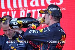 Race winner Max Verstappen (NLD) Red Bull Racing celebrates on the podium. 12.06.2022. Formula 1 World Championship, Rd 8, Azerbaijan Grand Prix, Baku Street Circuit, Azerbaijan, Race Day.