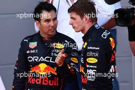 Sergio Perez (MEX) Red Bull Racing RB18 and Max Verstappen (NLD) Red Bull Racing RB18. 12.06.2022. Formula 1 World Championship, Rd 8, Azerbaijan Grand Prix, Baku Street Circuit, Azerbaijan, Race Day.