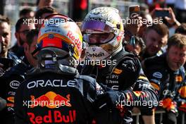 Race winner Max Verstappen (NLD) Red Bull Racing celebrates in parc ferme with second placed team mate Sergio Perez (MEX) Red Bull Racing. 12.06.2022. Formula 1 World Championship, Rd 8, Azerbaijan Grand Prix, Baku Street Circuit, Azerbaijan, Race Day.