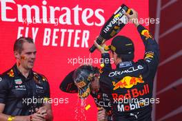 Sergio Perez (MEX), Red Bull Racing and Max Verstappen (NLD), Red Bull Racing  12.06.2022. Formula 1 World Championship, Rd 8, Azerbaijan Grand Prix, Baku Street Circuit, Azerbaijan, Race Day. Podium