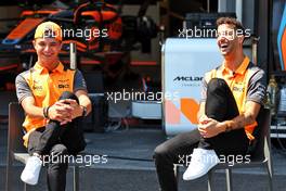 (L to R): Lando Norris (GBR) McLaren with team mate Daniel Ricciardo (AUS) McLaren. 09.06.2022. Formula 1 World Championship, Rd 8, Azerbaijan Grand Prix, Baku Street Circuit, Azerbaijan, Preparation Day.