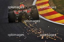 Sergio Perez (MEX) Red Bull Racing RB18 sends sparks flying. 26.08.2022. Formula 1 World Championship, Rd 14, Belgian Grand Prix, Spa Francorchamps, Belgium, Practice Day.