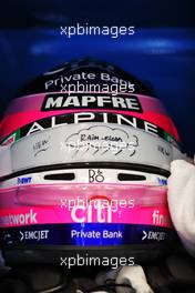 The helmet of Fernando Alonso (ESP) Alpine F1 Team. 26.08.2022. Formula 1 World Championship, Rd 14, Belgian Grand Prix, Spa Francorchamps, Belgium, Practice Day.