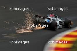 George Russell (GBR) Mercedes AMG F1 W13 sends sparks flying. 26.08.2022. Formula 1 World Championship, Rd 14, Belgian Grand Prix, Spa Francorchamps, Belgium, Practice Day.