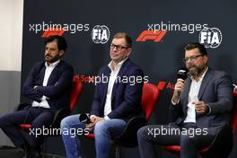 (L to R): Mohammed Bin Sulayem (UAE) FIA President; Markus Duesmann (GER) Audi Chief Executive Officer; and Oliver Hoffmann (GER) Audi Member of the Board of Management for Technical Development - at a press conference announcing that Audi has officially registered as an F1 engine manufacturer for the 2026 regulations. 26.08.2022. Formula 1 World Championship, Rd 14, Belgian Grand Prix, Spa Francorchamps, Belgium, Practice Day.