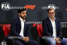 (L to R): Mohammed Bin Sulayem (UAE) FIA President and Markus Duesmann (GER) Audi Chief Executive Officer - at a press conference announcing that Audi has officially registered as an F1 engine manufacturer for the 2026 regulations. 26.08.2022. Formula 1 World Championship, Rd 14, Belgian Grand Prix, Spa Francorchamps, Belgium, Practice Day.