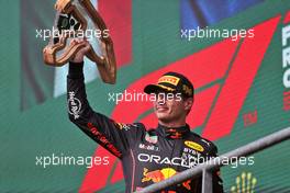 Race winner Max Verstappen (NLD) Red Bull Racing celebrates on the podium. 28.08.2022. Formula 1 World Championship, Rd 14, Belgian Grand Prix, Spa Francorchamps, Belgium, Race Day.